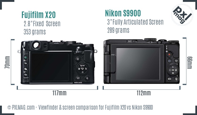 Fujifilm X20 vs Nikon S9900 Screen and Viewfinder comparison