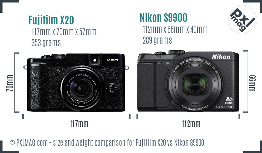 Fujifilm X20 vs Nikon S9900 size comparison Fujifilm X20 vs Nikon S9900 size comparison