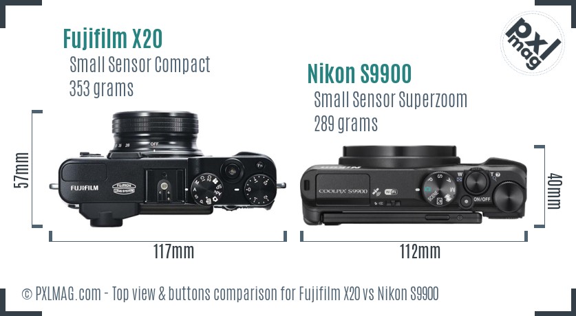 Fujifilm X20 vs Nikon S9900 top view buttons comparison