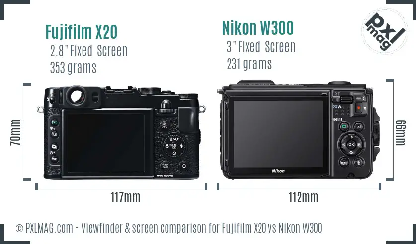 Fujifilm X20 vs Nikon W300 Screen and Viewfinder comparison