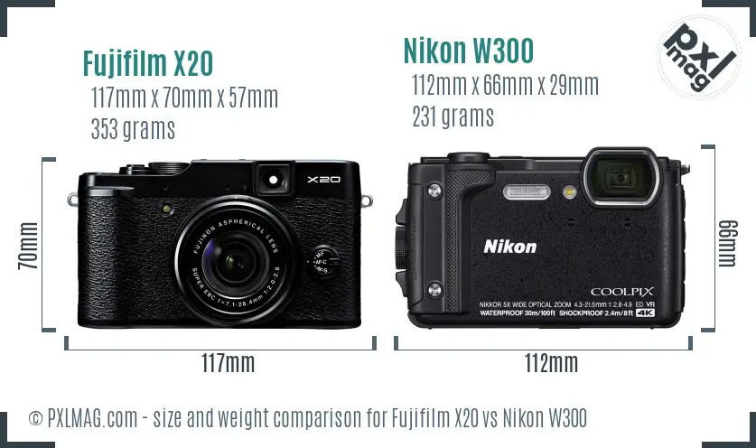 Fujifilm X20 vs Nikon W300 size comparison