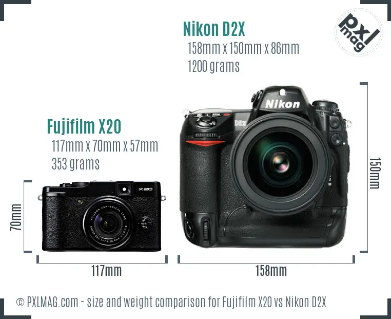 Fujifilm X20 vs Nikon D2X size comparison
