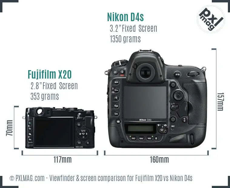 Fujifilm X20 vs Nikon D4s Screen and Viewfinder comparison