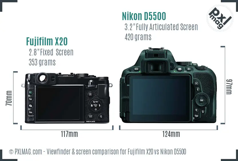 Fujifilm X20 vs Nikon D5500 Screen and Viewfinder comparison