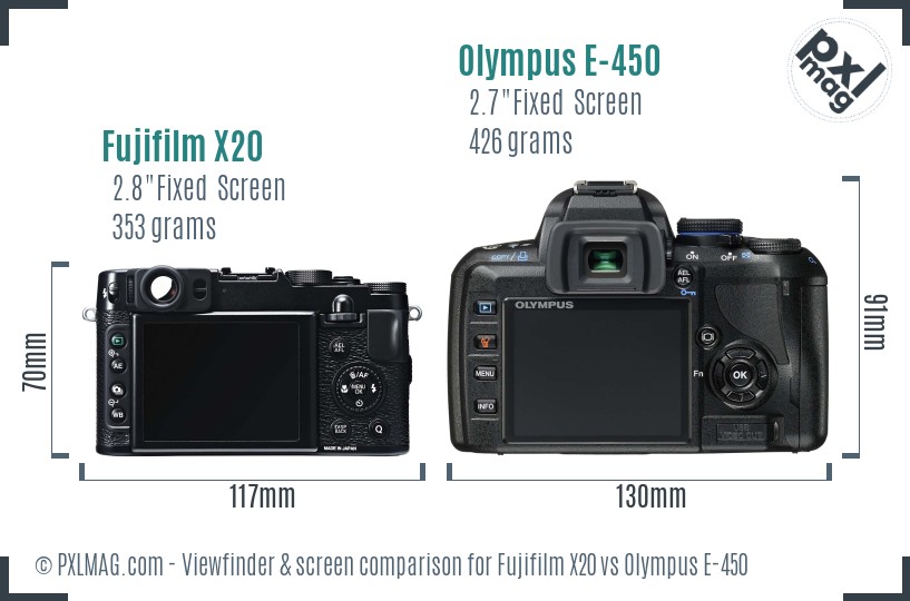 Fujifilm X20 vs Olympus E-450 Screen and Viewfinder comparison