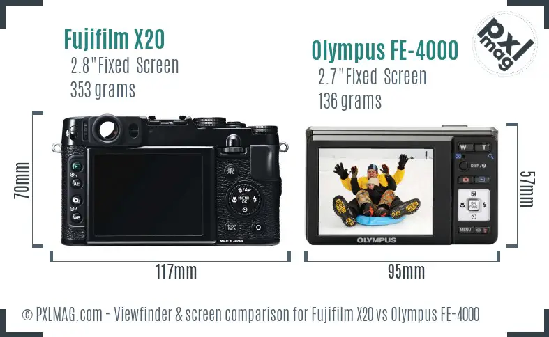Fujifilm X20 vs Olympus FE-4000 Screen and Viewfinder comparison