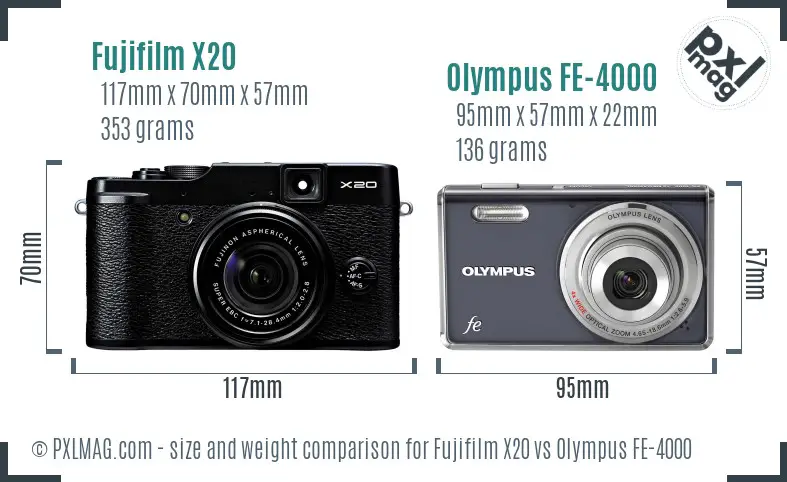 Fujifilm X20 vs Olympus FE-4000 size comparison