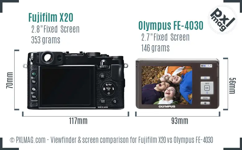 Fujifilm X20 vs Olympus FE-4030 Screen and Viewfinder comparison