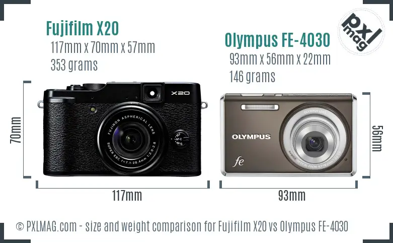 Fujifilm X20 vs Olympus FE-4030 size comparison