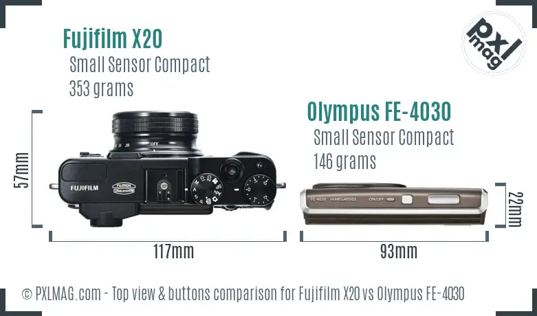 Fujifilm X20 vs Olympus FE-4030 top view buttons comparison