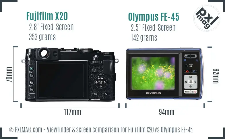 Fujifilm X20 vs Olympus FE-45 Screen and Viewfinder comparison