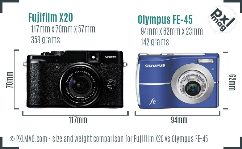 Fujifilm X20 vs Olympus FE-45 size comparison
