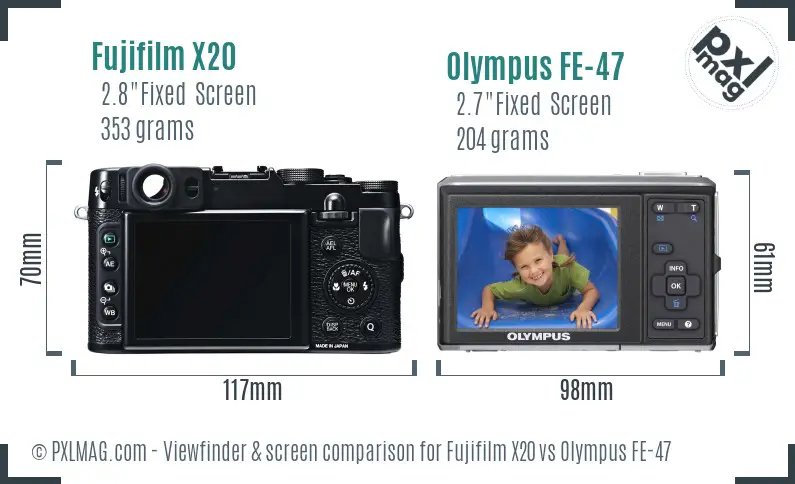 Fujifilm X20 vs Olympus FE-47 Screen and Viewfinder comparison