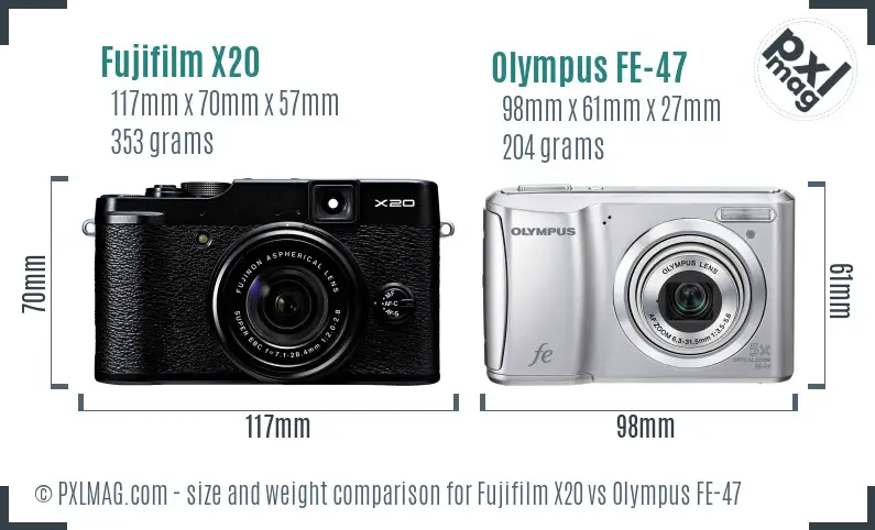 Fujifilm X20 vs Olympus FE-47 size comparison