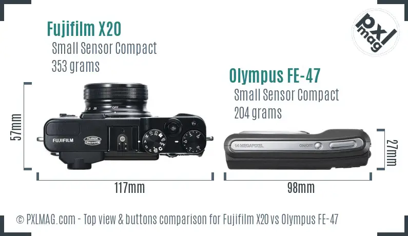 Fujifilm X20 vs Olympus FE-47 top view buttons comparison