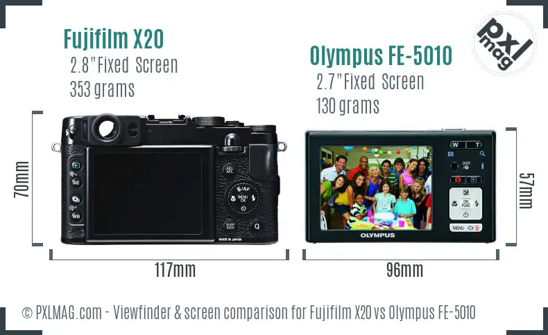 Fujifilm X20 vs Olympus FE-5010 Screen and Viewfinder comparison