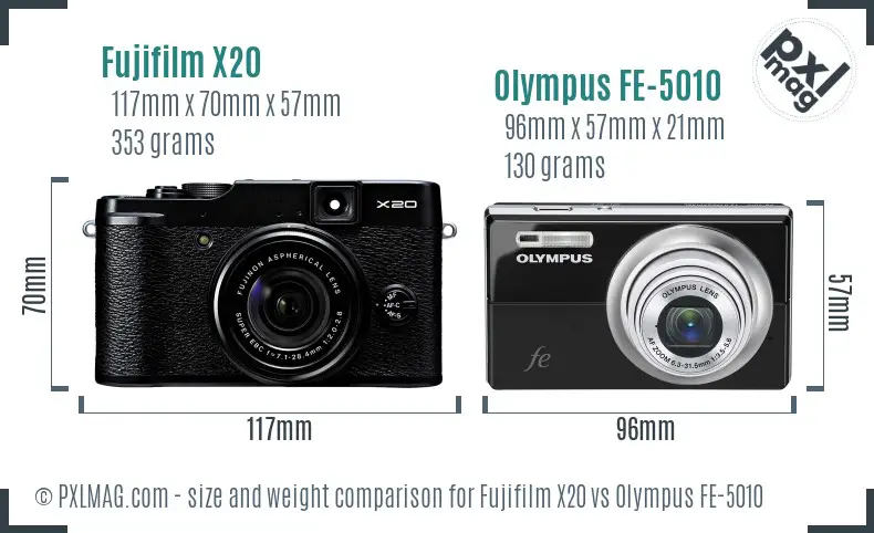 Fujifilm X20 vs Olympus FE-5010 size comparison