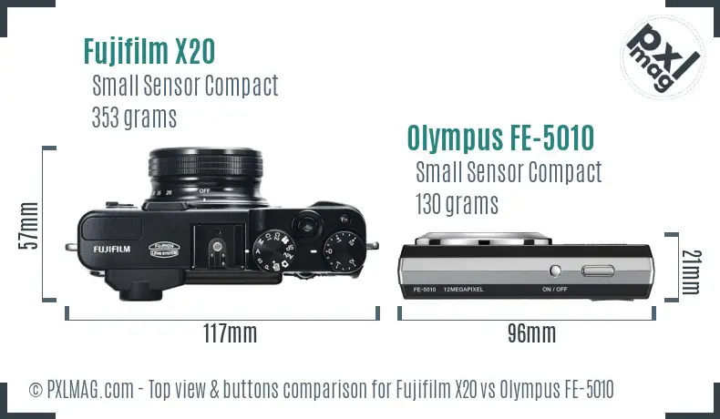 Fujifilm X20 vs Olympus FE-5010 top view buttons comparison