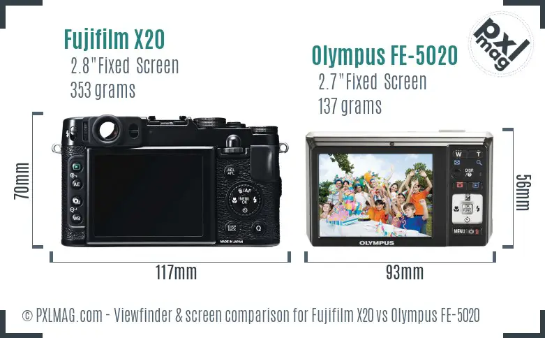 Fujifilm X20 vs Olympus FE-5020 Screen and Viewfinder comparison