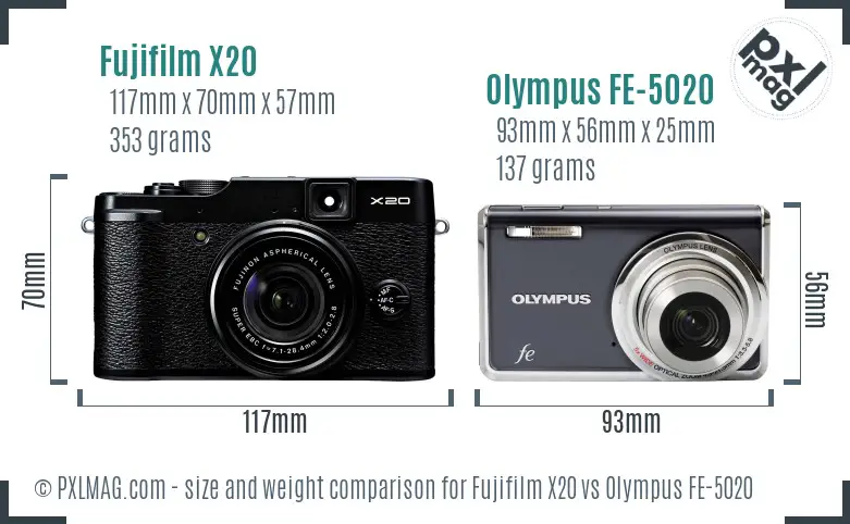 Fujifilm X20 vs Olympus FE-5020 size comparison