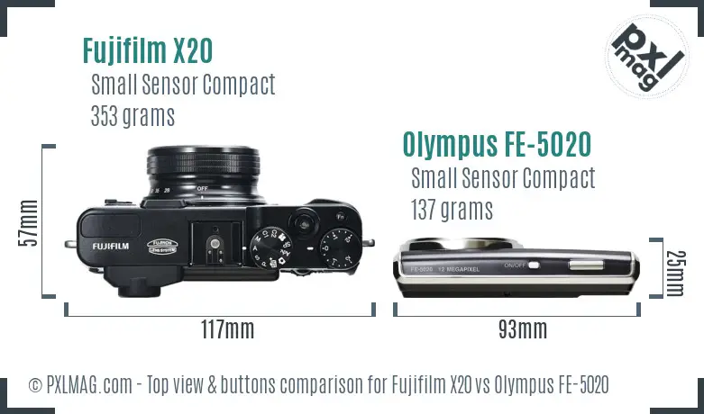 Fujifilm X20 vs Olympus FE-5020 top view buttons comparison