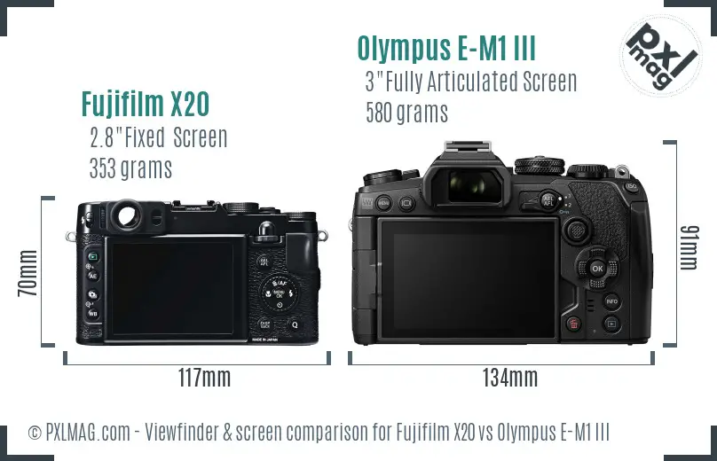 Fujifilm X20 vs Olympus E-M1 III Screen and Viewfinder comparison Fujifilm X20 vs Olympus E-M1 III Screen and Viewfinder comparison