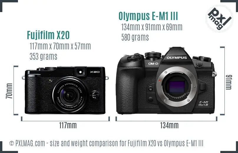 Fujifilm X20 vs Olympus E-M1 III size comparison Fujifilm X20 vs Olympus E-M1 III size comparison