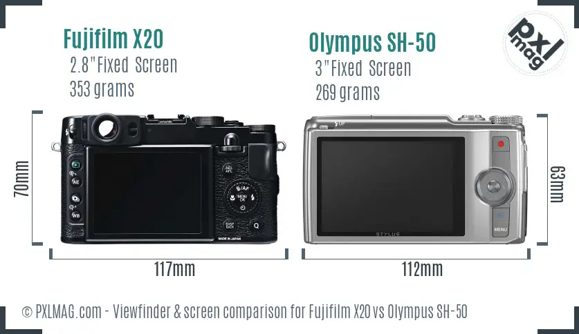 Fujifilm X20 vs Olympus SH-50 Screen and Viewfinder comparison