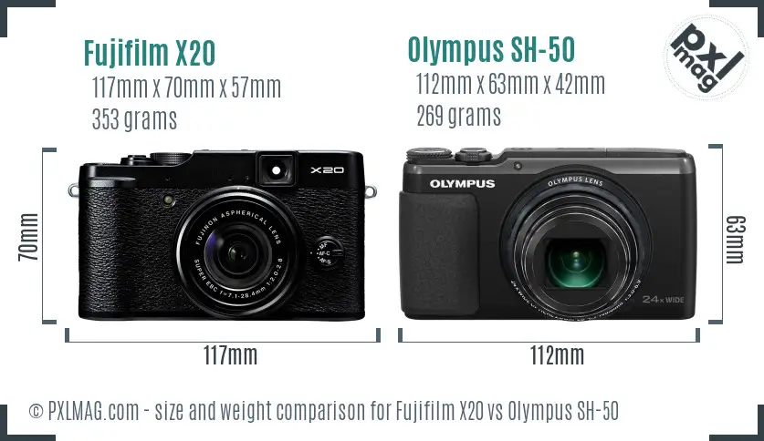 Fujifilm X20 vs Olympus SH-50 size comparison