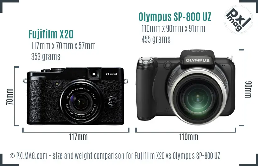 Fujifilm X20 vs Olympus SP-800 UZ size comparison