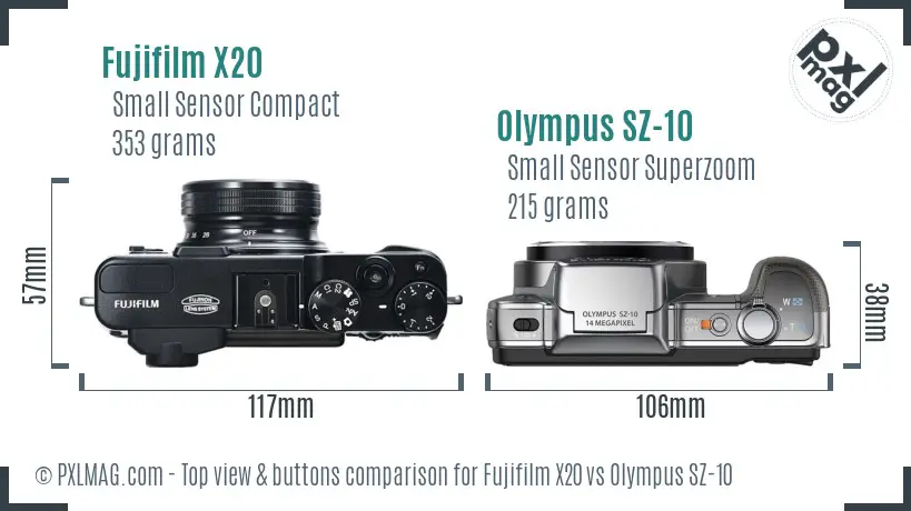 Fujifilm X20 vs Olympus SZ-10 top view buttons comparison Fujifilm X20 vs Olympus SZ-10 top view buttons comparison