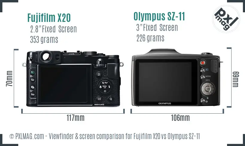 Fujifilm X20 vs Olympus SZ-11 Screen and Viewfinder comparison