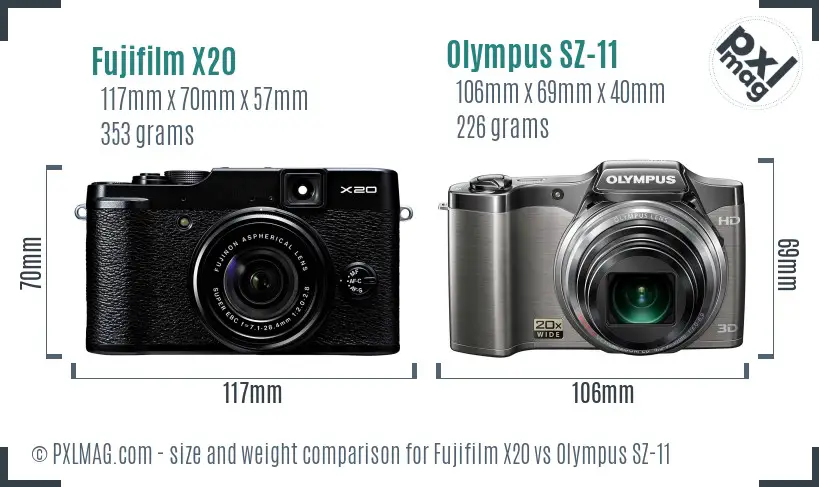 Fujifilm X20 vs Olympus SZ-11 size comparison