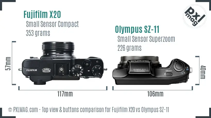 Fujifilm X20 vs Olympus SZ-11 top view buttons comparison