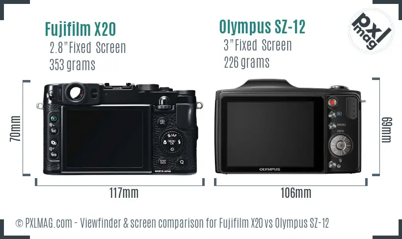 Fujifilm X20 vs Olympus SZ-12 Screen and Viewfinder comparison