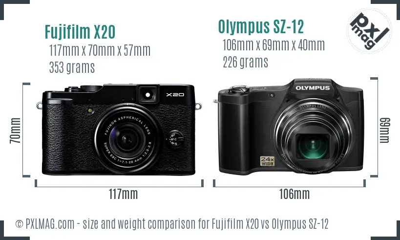 Fujifilm X20 vs Olympus SZ-12 size comparison