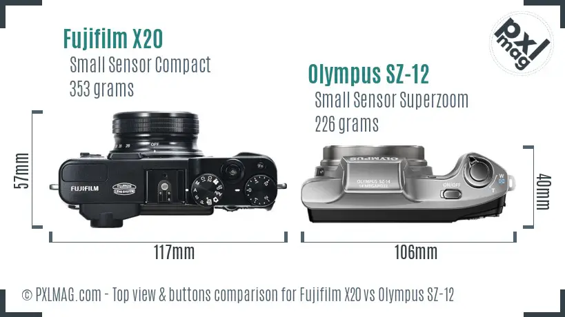 Fujifilm X20 vs Olympus SZ-12 top view buttons comparison