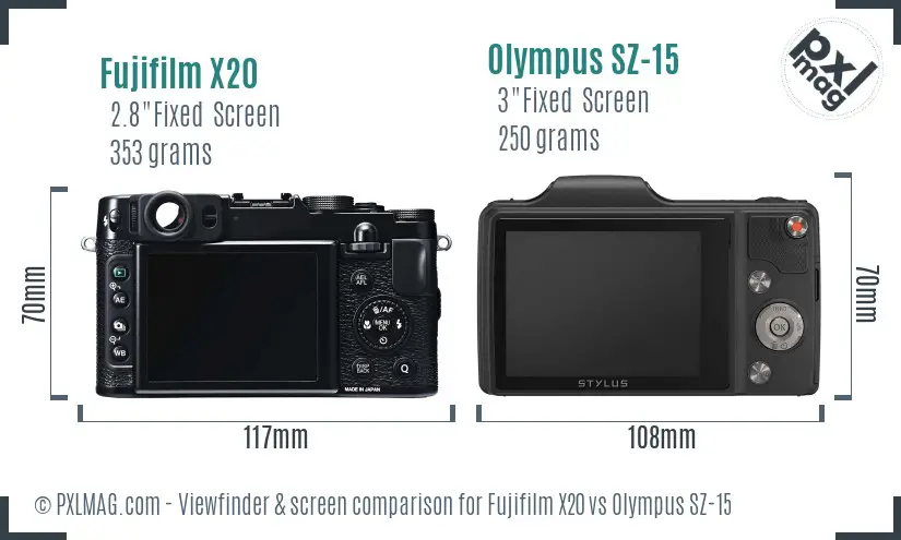 Fujifilm X20 vs Olympus SZ-15 Screen and Viewfinder comparison