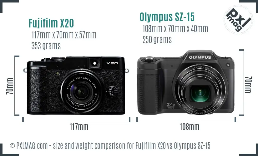 Fujifilm X20 vs Olympus SZ-15 size comparison