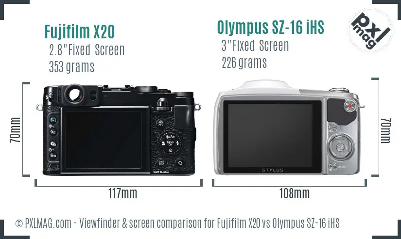 Fujifilm X20 vs Olympus SZ-16 iHS Screen and Viewfinder comparison