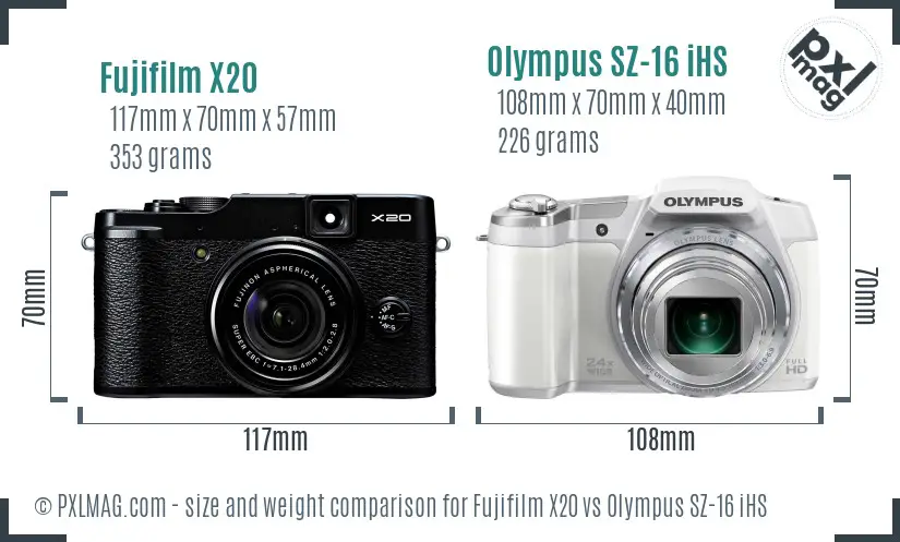Fujifilm X20 vs Olympus SZ-16 iHS size comparison Fujifilm X20 vs Olympus SZ-16 iHS size comparison