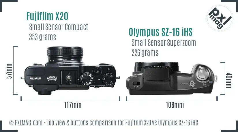 Fujifilm X20 vs Olympus SZ-16 iHS top view buttons comparison