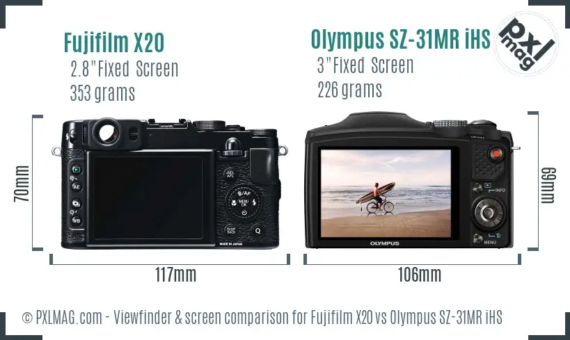 Fujifilm X20 vs Olympus SZ-31MR iHS Screen and Viewfinder comparison Fujifilm X20 vs Olympus SZ-31MR iHS Screen and Viewfinder comparison