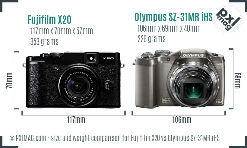 Fujifilm X20 vs Olympus SZ-31MR iHS size comparison Fujifilm X20 vs Olympus SZ-31MR iHS size comparison