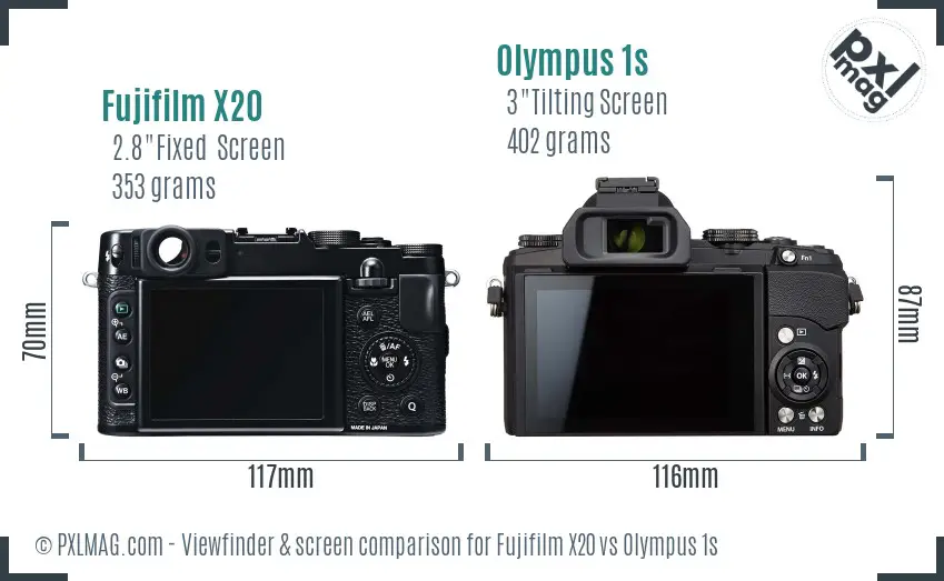 Fujifilm X20 vs Olympus 1s Screen and Viewfinder comparison Fujifilm X20 vs Olympus 1s Screen and Viewfinder comparison