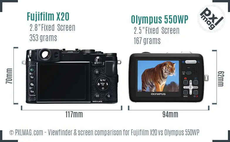 Fujifilm X20 vs Olympus 550WP Screen and Viewfinder comparison