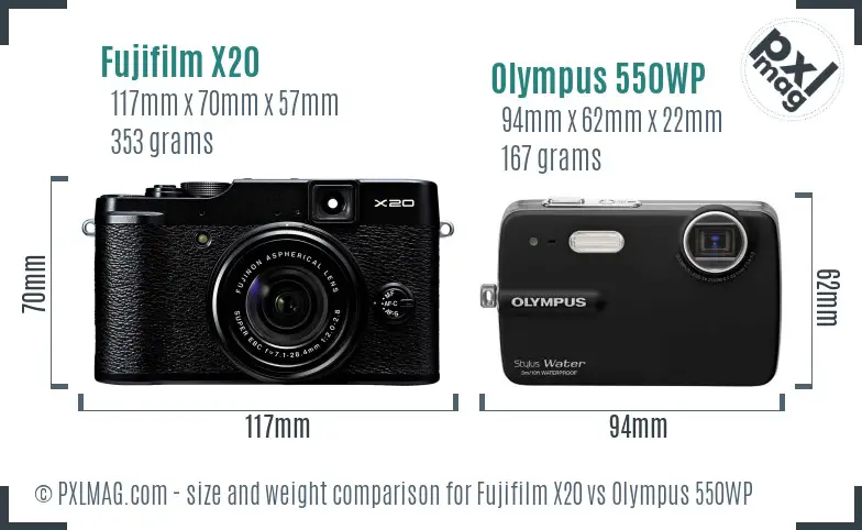 Fujifilm X20 vs Olympus 550WP size comparison