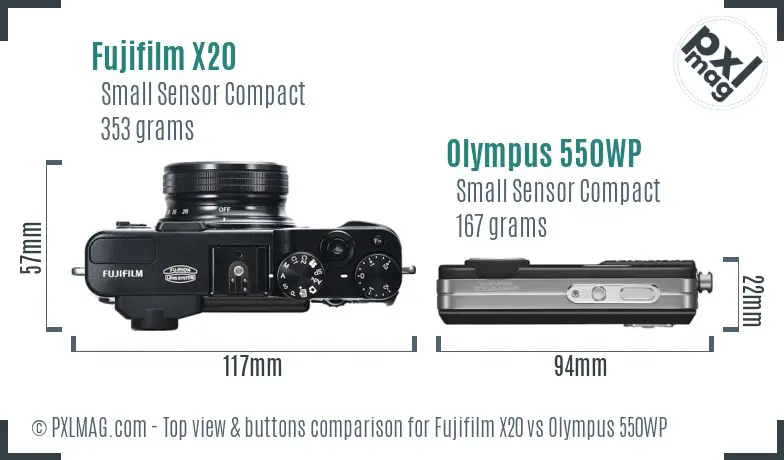 Fujifilm X20 vs Olympus 550WP top view buttons comparison
