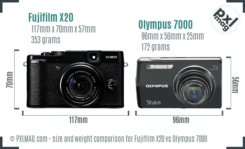 Fujifilm X20 vs Olympus 7000 size comparison