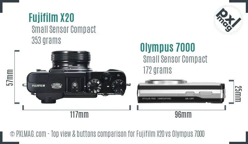 Fujifilm X20 vs Olympus 7000 top view buttons comparison